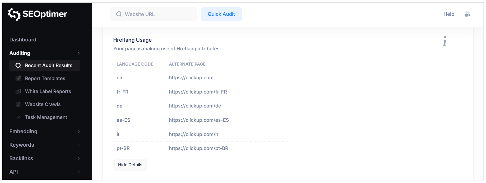Verificação de Hreflang